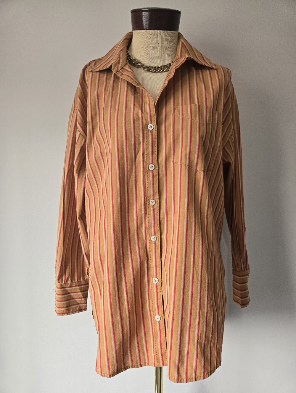 Maeve Orange and Pink Striped Oversized Button-Down Shirt/ Cover Up. Size XS